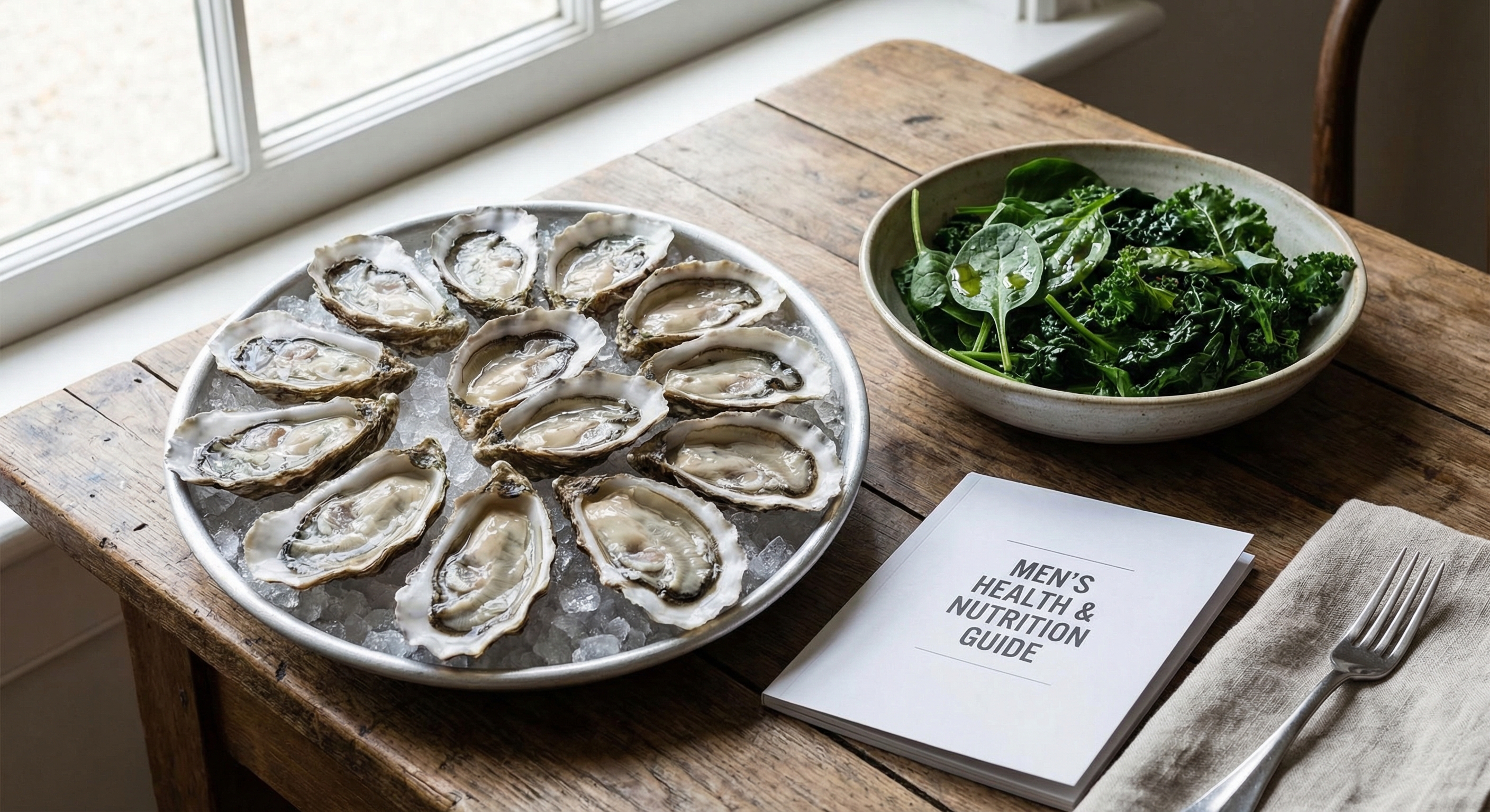 Fresh oysters and greens